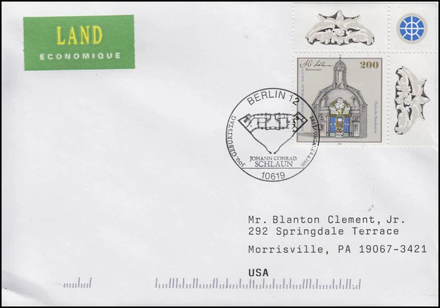1787 Johann Conrad Schlaun, EF FDC ESSt Berlin Baumeister Clemenskirche 6.4.1995