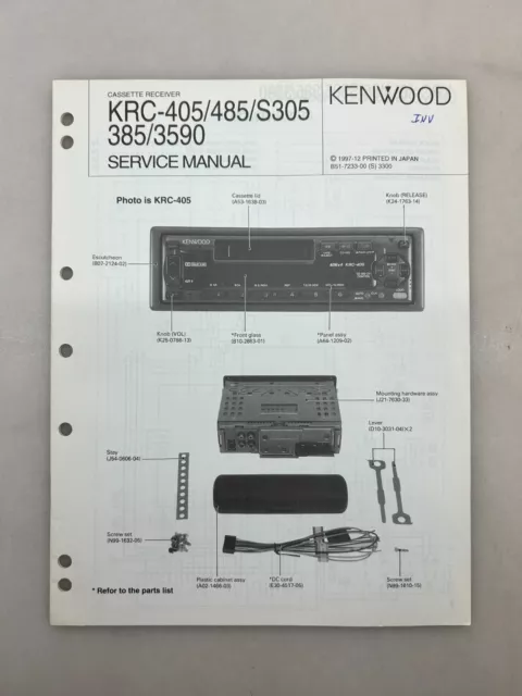 Kenwood KRC-405 485 S305 385 3590 Original Service Manual Free Shipping