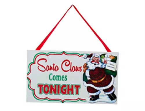 Kurt S. Adler "Santa Claus Comes Tonight" Wooden Sign Glitter Christmas Ornament