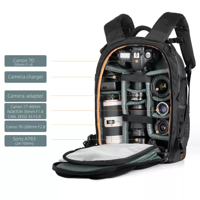 K&F Concept Multifunctional Large 25L SLR Camera Backpack for Travel Photography