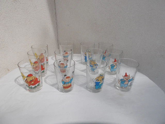 ANCIEN 12 verres à eau 10cm chien chat tambour TOMI UNGERER  vendu à l'unité