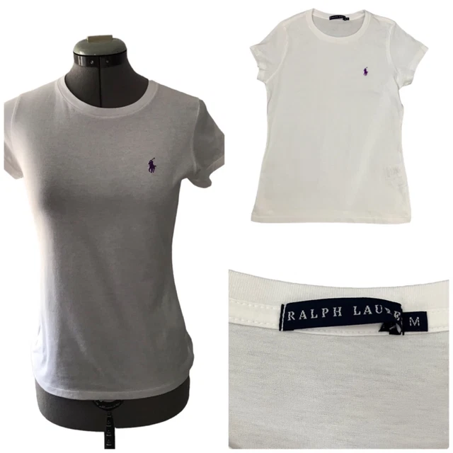 Girls Ralph Lauren T-shirt Age 12-14 L White Cotton Short Sleeve Crew Neck Logo