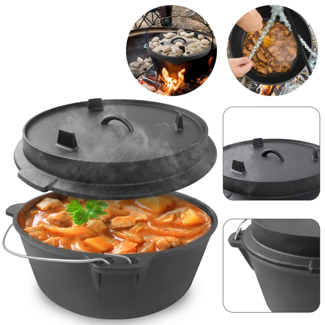 13,6 Liter Dutch Oven Gusseisen Kochtopf Schmortopf mit Deckelheber BBQ Gusstopf