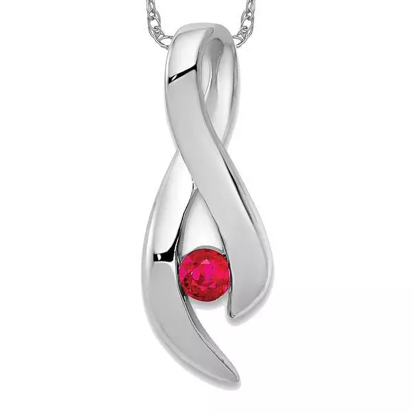 14K White Gold 3mm Ruby Necklace Charm Pendant