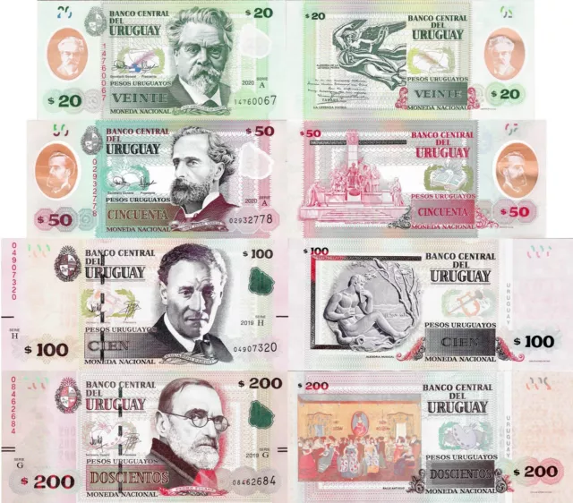 Uruguay set 4 pcs 20+50+100+200 Pesos uruguayos - Pick NEW,NEW,95,96 UNC random