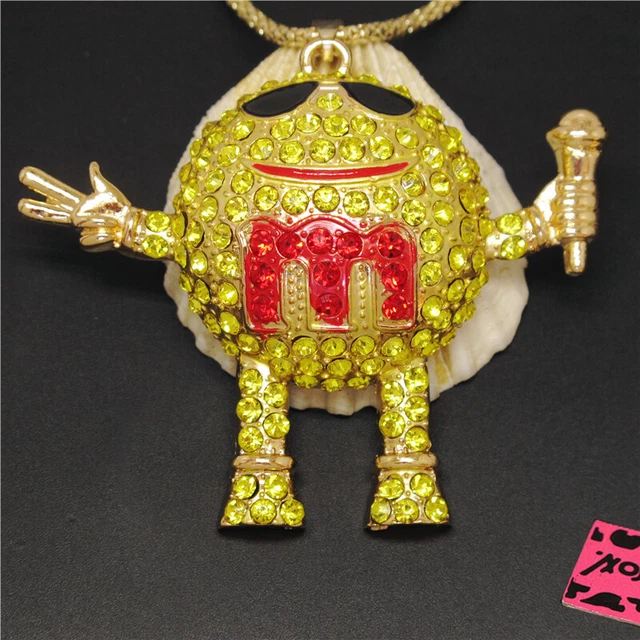 New Holiday gifts  Yellow Bling 3D Chocolate Mr. Crystal Pendant China Necklace