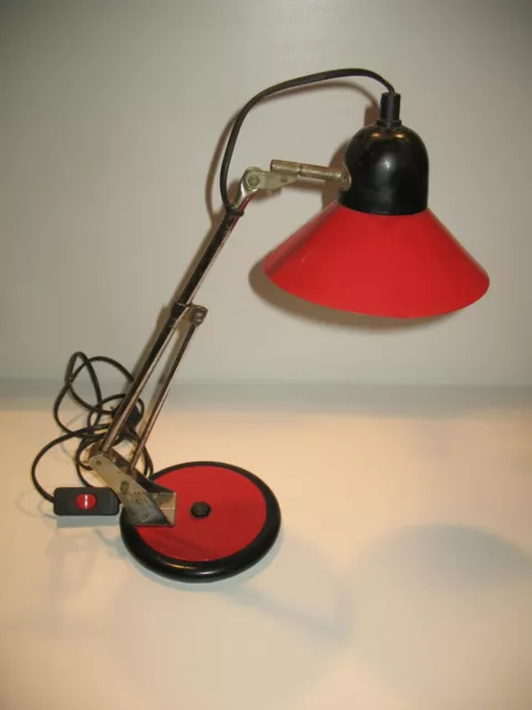 lampe de bureau noir et rouge Aluminor France 1970