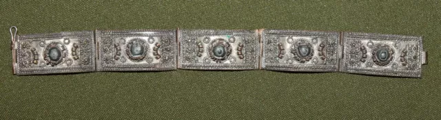 Antique hand made silver plated filigree bracelet with stones
