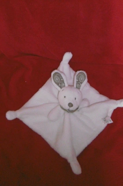 Doudou Nicotoy Lapin Plat Blanc Ecru Bandana Marron