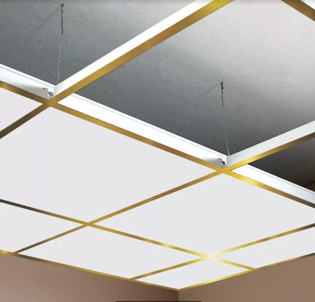 Hängedeckengittersystem 10m2 glänzend goldener Rahmen & weiße Fliesen 600x600mm