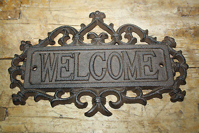 Cast Iron Antique Victorian Style WELCOME Plaque Sign Rustic Ranch Wall Decor