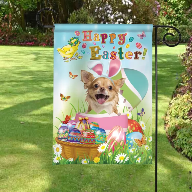 Chihuahua Feliz Pascua Bandera de Doble Cara, Amor Perro Conejo Bandera, Perro Amante Regalo