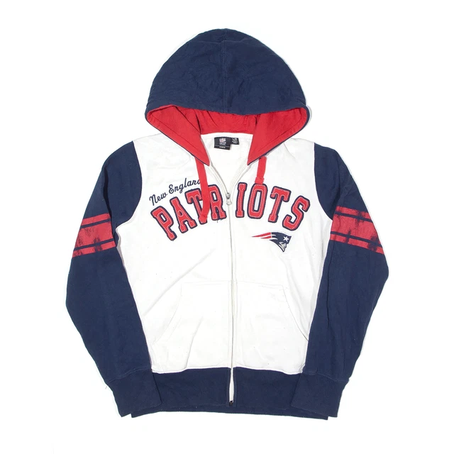Felpa con cappuccio NFL New England Patriots bianca cerniera intera USA donna L