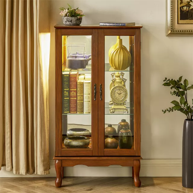 Curio Cabinet Lighted Curio Diapaly Cabinet with Adjustable Shelves - Walnut