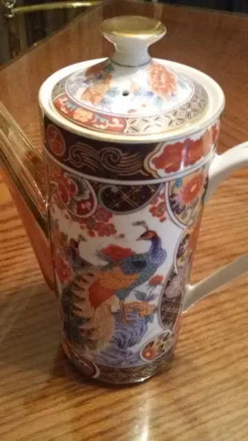 Beautiful Medium Sized Japanese Ceramic Teapot Peacock Drawing With Lid
