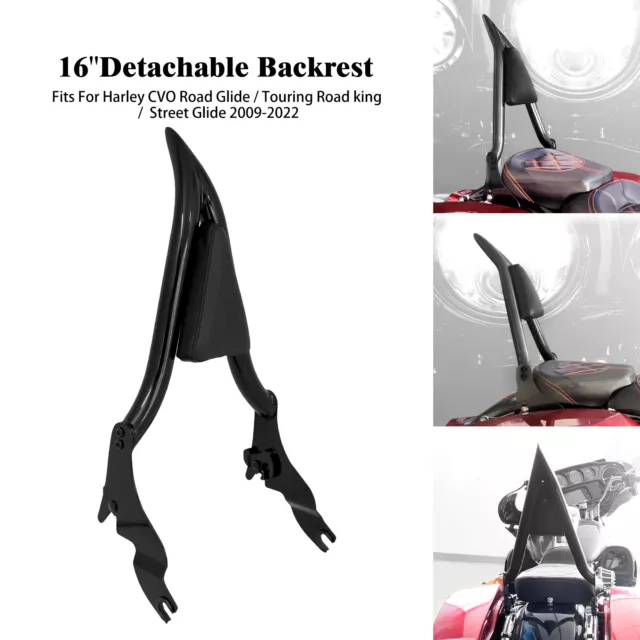 Black 16" Detachable Passenger Backrest Sissy Bar For Harley Electra Road Glide