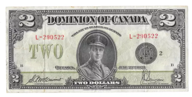 1923 Dominion of Canada 2 Dollar Bill