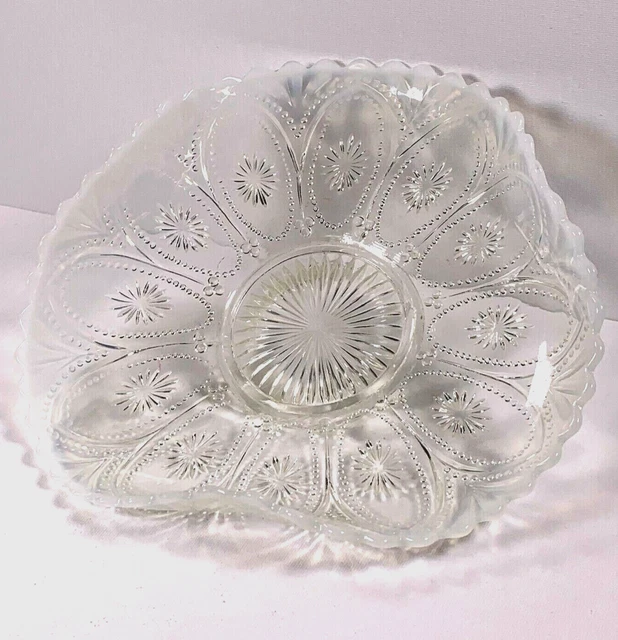 Northwood EAPG White Opalescent Glass Spokes & Wheels Ruffled Edge Bowl c.1906
