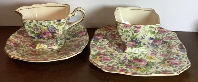 MT73 Royal Winton Grimwades Summertime  Creamer, sugar bowl, saucer, bread plt