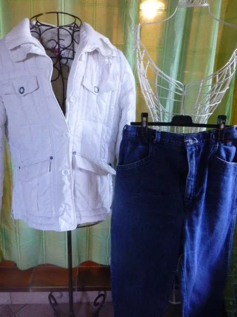 lot femme  T42doudoune blanche +et pantalon jeans