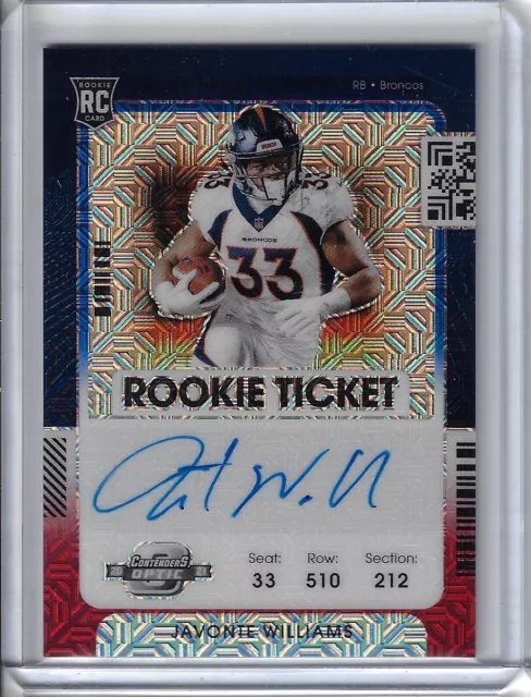 2021 Panini Contenders Optic Javonte Williams RED WHITE BLUE PRIZM AUTO #6/13