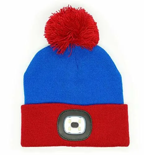 Night Scope Kids LED Rechargeable Beanie Cap Pom Hat (Blue)