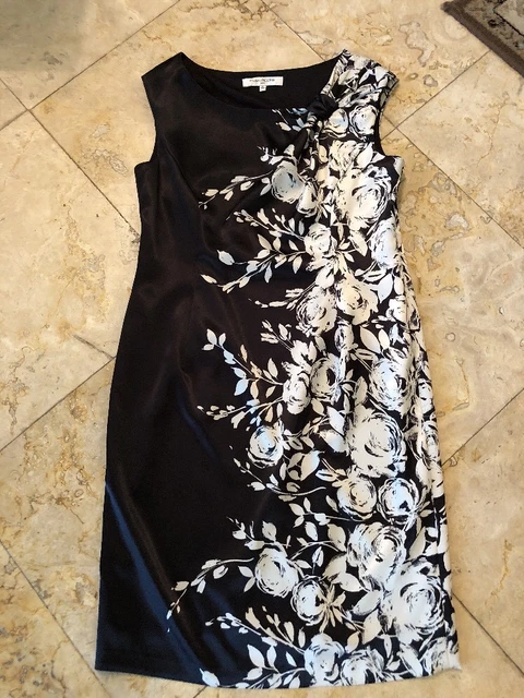 EVAN PICONE BLACK White Floral Cocktail Dress Sz12 Poly Spandex RN 54050  $12.00
