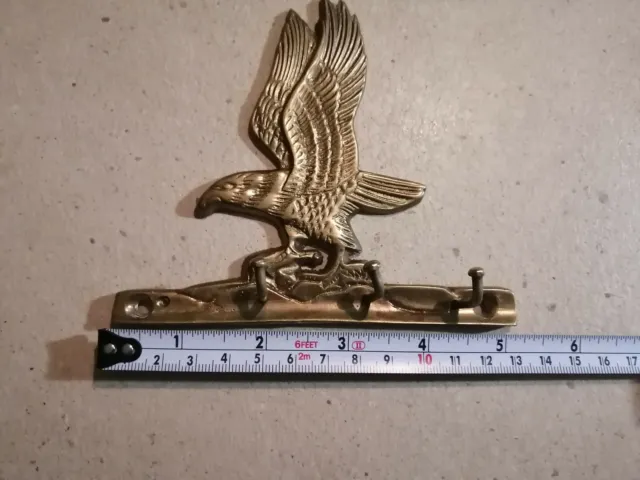 Vintage Solid Brass Eagle Key Holder Wall Mount 4 Hooks 3