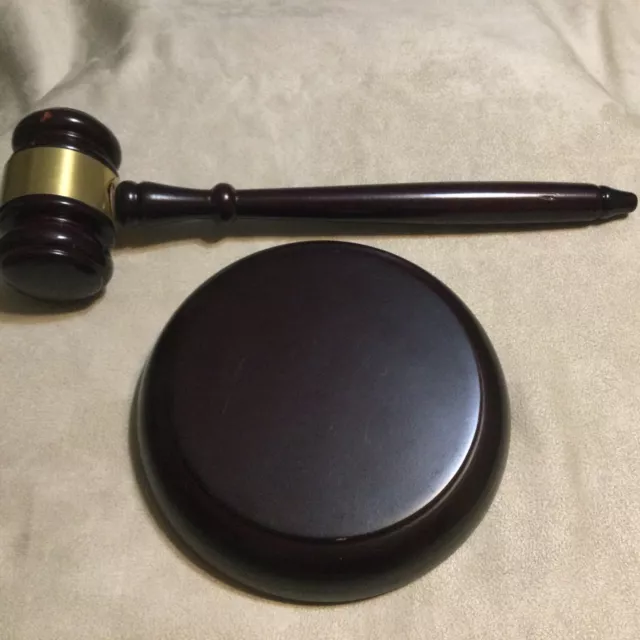 Pre-owned Dark Wooden Gavel & Round Block