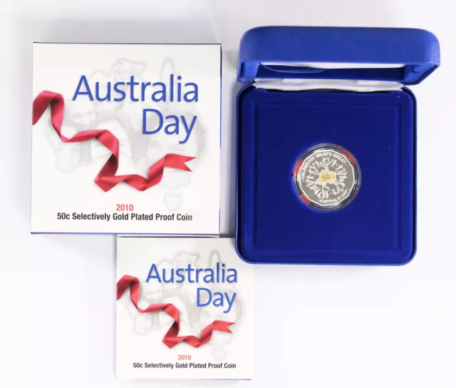 2010 RAM 50c Australia Day Selectively Gold Plated Proof Coin- Box & COA D3-1550