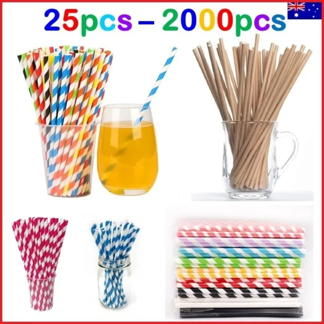 25-2000pcs AU Colourful Paper Drinking Straws FOIL Metallic Party BULK SALES