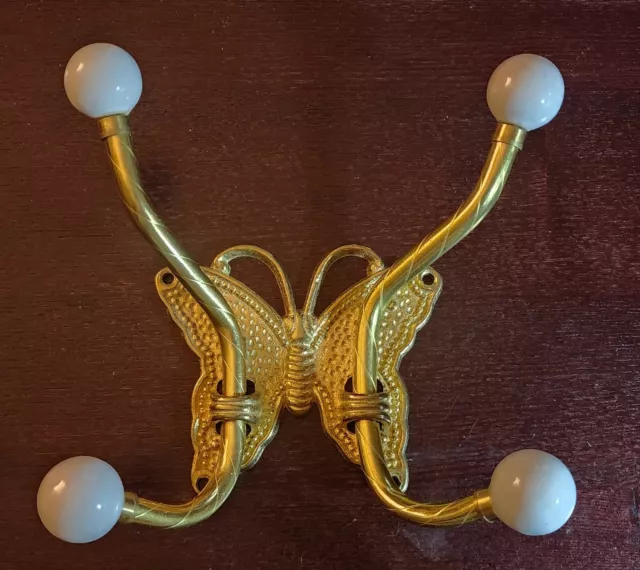 Decorative Brass Butterfly Hook with Porcelain Knobs