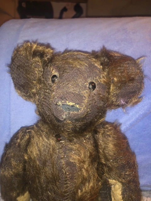 RARE Ours très ancien tout d'origine,  assez bon état remplis  paille noir 30 cm