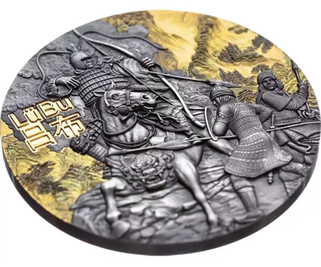 2019 3 Oz Silver $5 Niue LU BU Warriors of Ancient China Antique Finish Coin