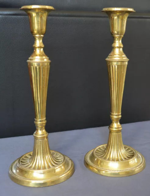 Elegant Pair Antique 18Th Century Style Brass Candlesticks Gold Gilt Old