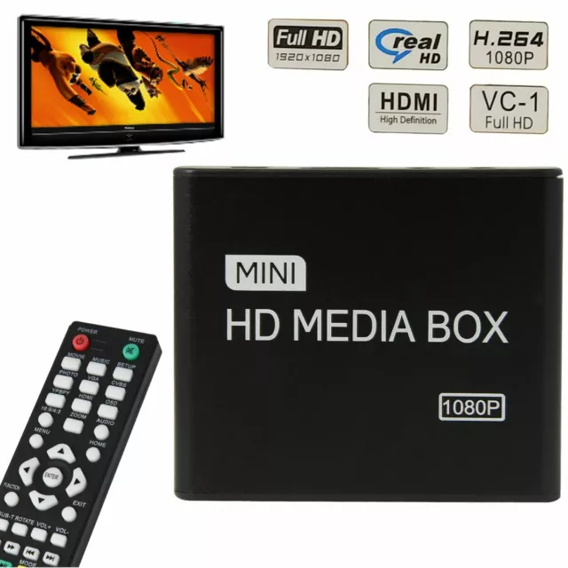 Full HD 1080p Video Player Media Streamers Remote Control HDD MKV SD USB TV AVI