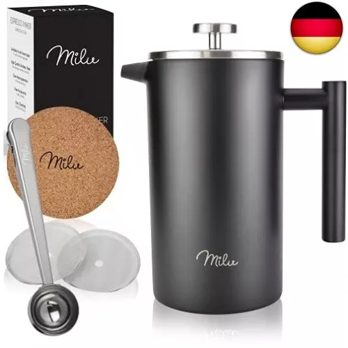 Milu French Press Kaffeebereiter | 350ml, 600ml, 1L | Edelstahl Kaffeepresse,