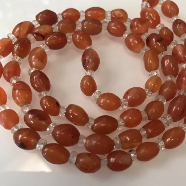 Vintage Art Deco Natural Orange Carnelian Agate & Glass Spacer Bead Necklace