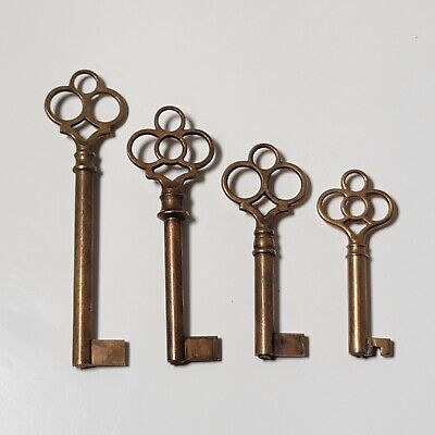 4 Vtg Ornate Uncut Brass Unfinished Manufacturing Skeleton Keys 2" - 3.25" Long 2