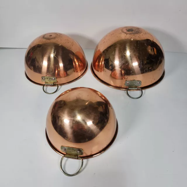 Vintage CDI Solid Copper Nesting Bowls Mixing Rolled Edges Set of 3 Brass Rings