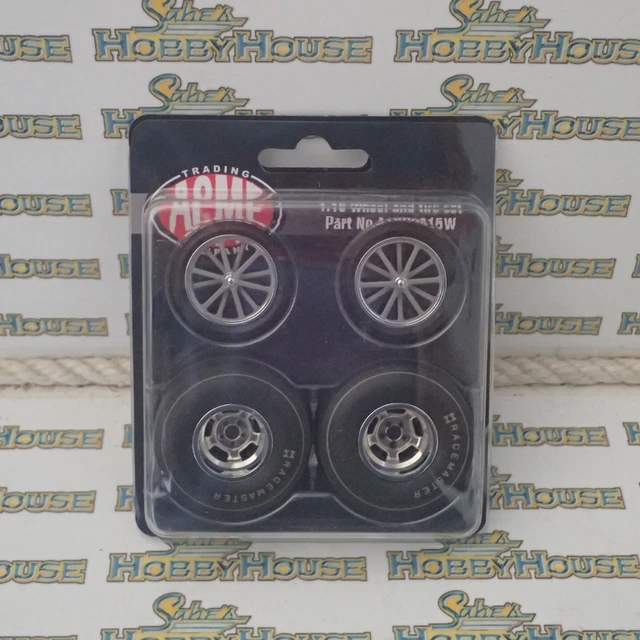 ACME A1800815W - 1/18 Scale ALTERED WHEEL AND TIRE SET CHROME Scale Model Rep...