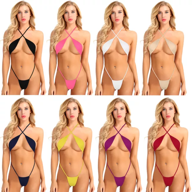 Damen Mini Bikini Sling Shot Thong Einteiler Teddy Body Sexy Monokini Bademode