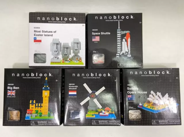 Kawada Nanoblock Lot of 5 Models: NHB_009, 014, 029, 043 & 052