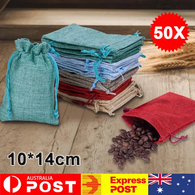 50PCS Small Burlap Gift Bags Wedding Hessian Jute Bags Linen Jewelry Pouches