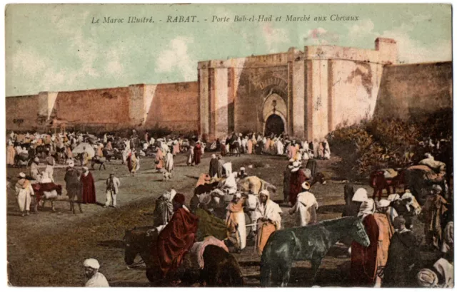 CPA MOROCCO - FLAP - Bab-el-Had Gate and Horse Market