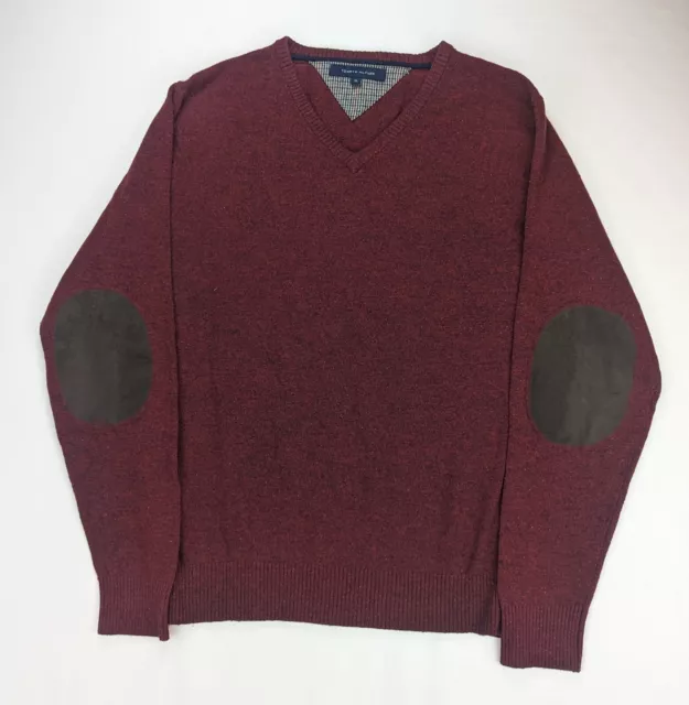 Tommy Hilfiger Men Knit Jumper V-Neck Lambswool Blend Long Sleeve Size XL