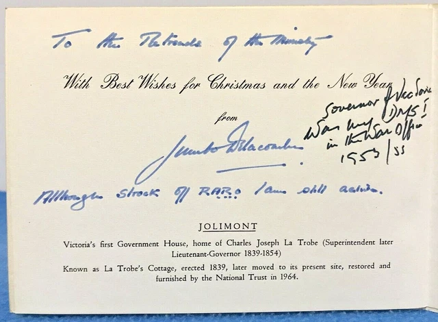 Government House Melbourne Australia Vintage Christmas Greetings Card 1950s 2