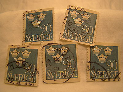 Sweden Stamp 1939 Scott 284 A56 Blue 90 Crowns Set of 5