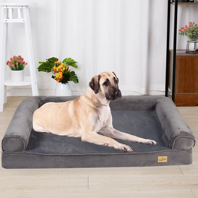 Waterproof Extra Large Orthopedic Sofa Dog Bed L Shape Bolster Pet Couch Bed XL