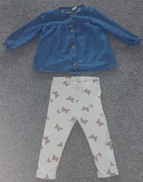 Baby Girls' H&M 2-Piece Outfit -Denim Tunic & Cream Leggings Size 9-12 Months